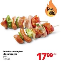 Promotions Brochettes de porc de campagne - Produit Maison - Spar Retail - Valide de 23/05/2024 à 05/06/2024 chez Spar (Colruytgroup)