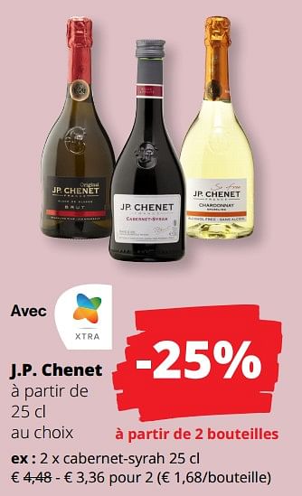 Promotions J.p. chenet cabernet-syrah - Vins rouges - Valide de 23/05/2024 à 05/06/2024 chez Spar (Colruytgroup)