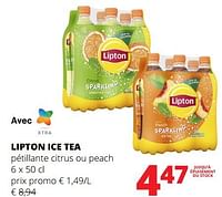Promotions Lipton ice tea pétillante citrus ou peach - Lipton - Valide de 23/05/2024 à 05/06/2024 chez Spar (Colruytgroup)