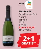 Promotions Mas macià cava reserva brut nature espagne - Mousseux - Valide de 23/05/2024 à 05/06/2024 chez Spar (Colruytgroup)