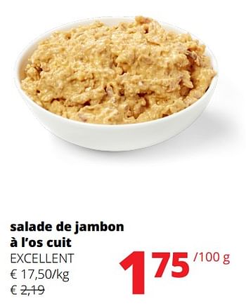 Promotions Salade de jambon à l’os cuit excellent - Excellent - Valide de 23/05/2024 à 05/06/2024 chez Spar (Colruytgroup)