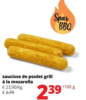 Promotions Saucisse de poulet grill à la mozarella - Produit Maison - Spar Retail - Valide de 23/05/2024 à 05/06/2024 chez Spar (Colruytgroup)