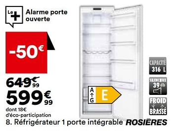 Promotions Réfrigérateur 1 porte intégrable rosieres rms518ew - Rosières - Valide de 21/05/2024 à 17/06/2024 chez But