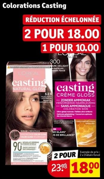Promotions Colorations casting chatain foncé - L'Oreal Paris - Valide de 21/05/2024 à 26/05/2024 chez Kruidvat