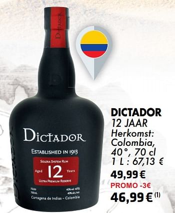 Promoties Dictador 12 jaar - Dictador - Geldig van 21/05/2024 tot 10/06/2024 bij Cora