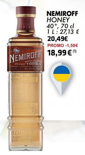 Promoties Nemiroff honey vodka - Nemiroff - Geldig van 21/05/2024 tot 10/06/2024 bij Cora