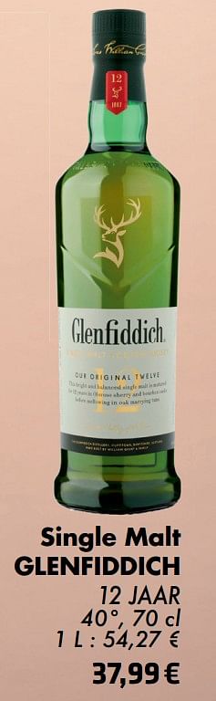 Promoties Single malt glenfiddich 12 jaar - Glenfiddich - Geldig van 21/05/2024 tot 10/06/2024 bij Cora