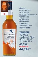 Promoties Talisker 10 jaar single malt scotch whisky - Talisker - Geldig van 21/05/2024 tot 10/06/2024 bij Cora