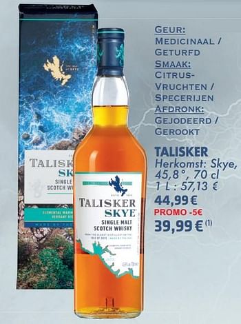Promoties Talisker skye single malt scotch whisky - Talisker skye - Geldig van 21/05/2024 tot 10/06/2024 bij Cora