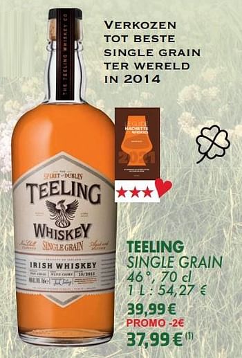 Promoties Teeling single grain irish whiskey - Teeling Irish - Geldig van 21/05/2024 tot 10/06/2024 bij Cora