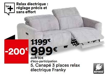 Promotions Canapé 3 places relax électrique franky - Produit Maison - But - Valide de 21/05/2024 à 17/06/2024 chez But