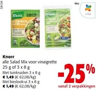 Promoties Knorr alle salad mix voor vinaigrette - Knorr - Geldig van 22/05/2024 tot 04/06/2024 bij Colruyt