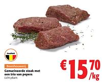 Promoties Gemarineerde steak met een trio van pepers - Huismerk - Colruyt - Geldig van 22/05/2024 tot 04/06/2024 bij Colruyt