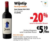 Promoties Jean gamay noir 2023 vin de france - Rode wijnen - Geldig van 22/05/2024 tot 04/06/2024 bij Colruyt