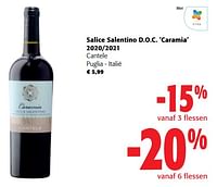 Promoties Salice salentino d.o.c. caramia 2020-2021 cantele - Rode wijnen - Geldig van 22/05/2024 tot 04/06/2024 bij Colruyt