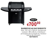Promotions Barbecue au gaz robusto - Boretti - Valide de 22/05/2024 à 27/05/2304 chez Trafic
