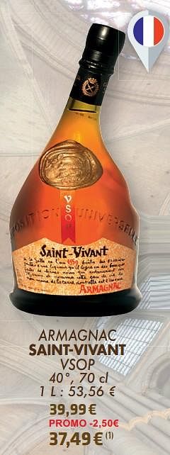 Promotions Armagnac saint-vivant vsop - Saint Vivant - Valide de 21/05/2024 à 10/06/2024 chez Cora