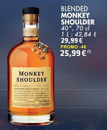 Promotions Blended monkey shoulder - Monkey Shoulder - Valide de 21/05/2024 à 10/06/2024 chez Cora