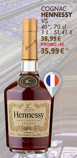 Promotions Cognac hennessy vs - Hennessy - Valide de 21/05/2024 à 10/06/2024 chez Cora