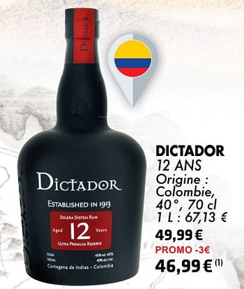 Promotions Dictador 12 ans - Dictador - Valide de 21/05/2024 à 10/06/2024 chez Cora