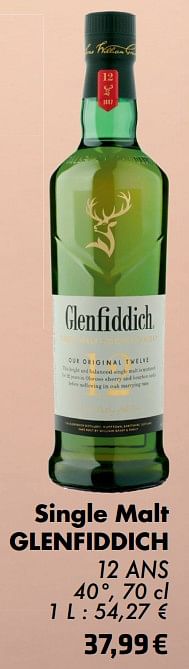 Promotions Single malt glenfiddich 12 ans - Glenfiddich - Valide de 21/05/2024 à 10/06/2024 chez Cora