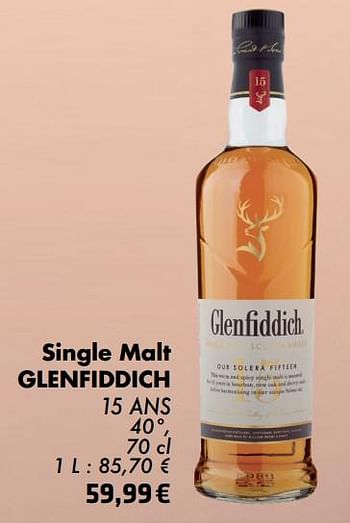 Promotions Single malt glenfiddich 15 ans - Glenfiddich - Valide de 21/05/2024 à 10/06/2024 chez Cora