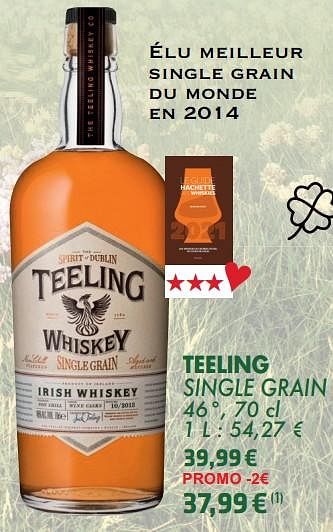 Promotions Teeling single grain - Teeling Irish - Valide de 21/05/2024 à 10/06/2024 chez Cora