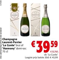 Promoties Champagne laurent-perrier la cuvée brut of harmony demi-sec - Champagne - Geldig van 22/05/2024 tot 04/06/2024 bij Colruyt