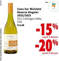 Promoties Cono sur bicicleta reserva viognier 2022-2023 d.o. colchagua valley chili - Witte wijnen - Geldig van 22/05/2024 tot 04/06/2024 bij Colruyt