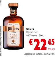 Promoties Filliers classic gin - Filliers - Geldig van 22/05/2024 tot 04/06/2024 bij Colruyt
