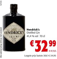 Promoties Hendrick’s distilled gin - Hendrick's - Geldig van 22/05/2024 tot 04/06/2024 bij Colruyt