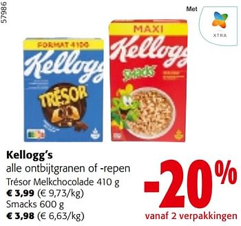 Promoties Kellogg’s alle ontbijtgranen of -repen - Kellogg's - Geldig van 22/05/2024 tot 04/06/2024 bij Colruyt