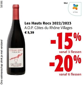 Promoties Les hauts rocs 2022-2023 a.o.p. côtes du rhône villages - Rode wijnen - Geldig van 22/05/2024 tot 04/06/2024 bij Colruyt