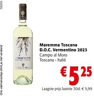 Promoties Maremma toscana d.o.c. vermentino 2023 campo al moro - Witte wijnen - Geldig van 22/05/2024 tot 04/06/2024 bij Colruyt