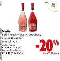 Promoties Martini bellini peach of rossini strawberry bruisende cocktail - Martini - Geldig van 22/05/2024 tot 04/06/2024 bij Colruyt