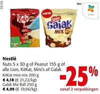 Promoties Nestlé nuts of peanut of alle lion, kitkat, mini’s of galak - Nestlé - Geldig van 22/05/2024 tot 04/06/2024 bij Colruyt