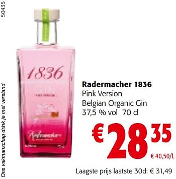 Promoties Radermacher 1836 pink version belgian organic gin - Radermacher - Geldig van 22/05/2024 tot 04/06/2024 bij Colruyt