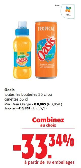 Promotions Oasis toutes les bouteilles ou canettes - Oasis - Valide de 22/05/2024 à 04/06/2024 chez Colruyt