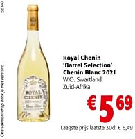 Promoties Royal chenin barrel selection chenin blanc 2021 w.o. swartland - Witte wijnen - Geldig van 22/05/2024 tot 04/06/2024 bij Colruyt