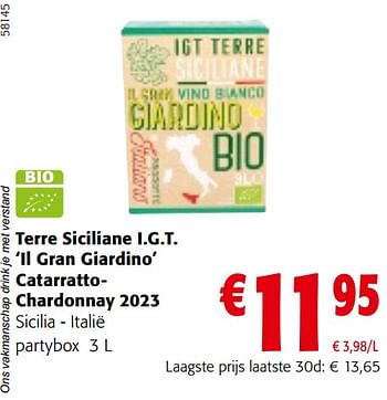 Promoties Terre siciliane i.g.t. il gran giardino catarrattochardonnay 2023 - Witte wijnen - Geldig van 22/05/2024 tot 04/06/2024 bij Colruyt
