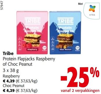 Promoties Tribe protein flapjacks raspberry of choc peanut - Tribe - Geldig van 22/05/2024 tot 04/06/2024 bij Colruyt