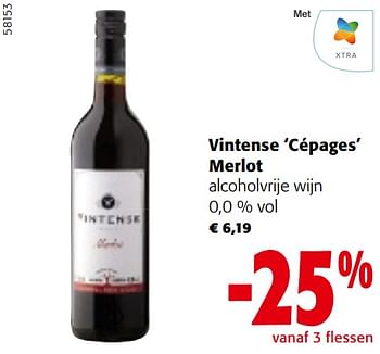 Promoties Vintense cépages merlot alcoholvrije wijn 0,0 % vol - Rode wijnen - Geldig van 22/05/2024 tot 04/06/2024 bij Colruyt