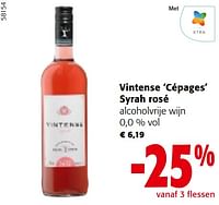 Promoties Vintense cépages syrah rosé alcoholvrije wijn - Rosé wijnen - Geldig van 22/05/2024 tot 04/06/2024 bij Colruyt