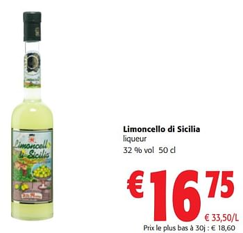 Promotions Limoncello di sicilia liqueur - Limoncello di Sicilia - Valide de 22/05/2024 à 04/06/2024 chez Colruyt