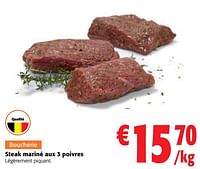 Promotions Steak mariné aux 3 poivres - Produit maison - Colruyt - Valide de 22/05/2024 à 04/06/2024 chez Colruyt