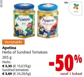 Promoties Apetina herbs of sundried tomatoes - apetina - Geldig van 22/05/2024 tot 04/06/2024 bij Colruyt