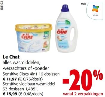 Promoties Le chat alles wasmiddelen, -verzachters of -poeder - Le Chat - Geldig van 22/05/2024 tot 04/06/2024 bij Colruyt