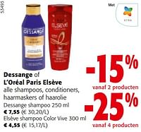 Promoties Dessange of l’oréal paris elsève alle shampoos, conditioners, haarmaskers of haarolie - Huismerk - Colruyt - Geldig van 22/05/2024 tot 04/06/2024 bij Colruyt