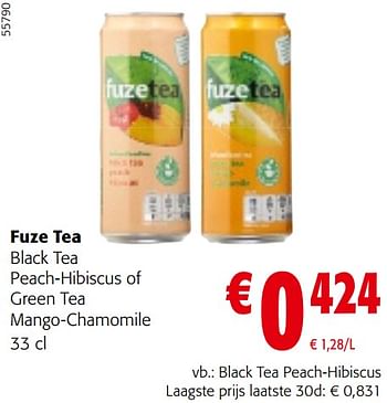 Promotions Fuze tea black tea peach-hibiscus of green tea mango-chamomile - FuzeTea - Valide de 22/05/2024 à 04/06/2024 chez Colruyt