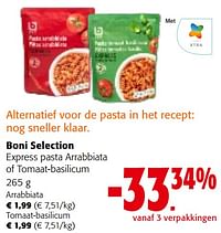 Boni selection express pasta arrabbiata of tomaat-basilicum-Boni